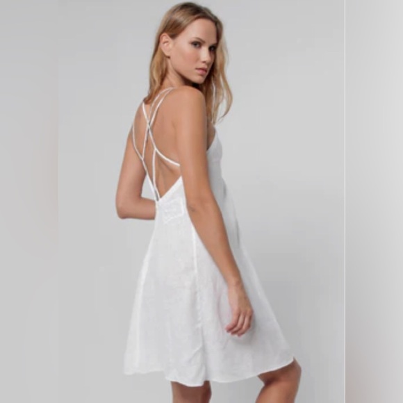 CLAUDIO MILANO NAVY BLUE LOW BACK CRISSCROSS STRAPS ITALIAN LINEN DRESS MEDIUM - Picture 12 of 14